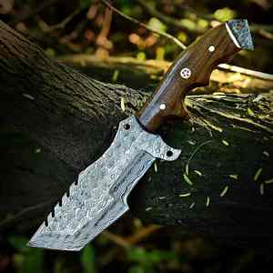 Meilleur couteau de suivi en acier damas fait à la main couteau de camping à lame fixe étui en cuir personnalisable manche en bois de rose OEM personnalisable - Product Image 6