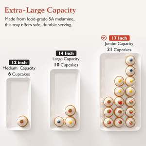 Grand ensemble de plateau de service en mélamine à 3 niveaux et support à cupcakes pour événements de fête, plateaux de 17 pouces avec support à plusieurs niveaux, - Product Image 4