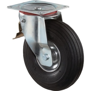 Pneumatic Swivel Caster Wheel 200mm Diameter 75kg Load Capacity Black Tire Mounting Plate BS Brand - Product Image 1