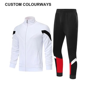Tracksuit Men 300 Grams 100% Polyester Midweight Stand Collar Full Zip Chevron Blue Black <b>White</b> Training <b>Set</b> - Product Image 2