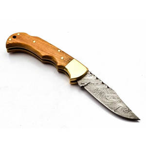 Cuchillo de Caza de Hoja Fija de Acero de Damasco de Primera Calidad con Mango de Madera, Personalización OEM - Product Image 1