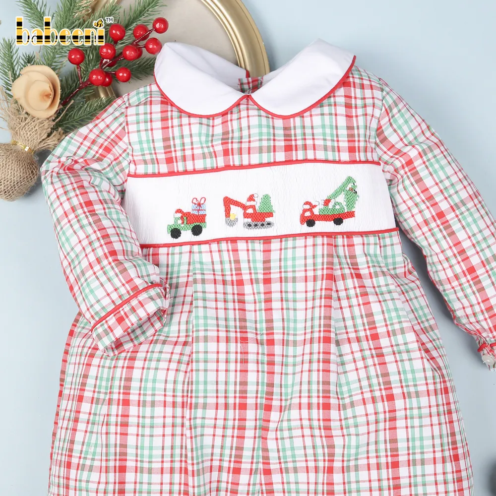 Construction truck hand smocked boy bubble OEM ODM customized hand made embroidery wholesale manufacturer - BB2774