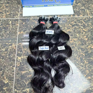 100% Extensions de cheveux humains de vague vietnamienne naturelle crue de qualité supérieure couleur claire sans perte de poils d'animaux sans ruban adhésif - Product Image 1