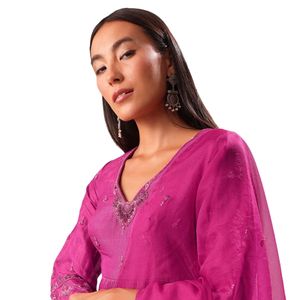 Rosa fucsia ricamato a mano Kurta Palazzo Set all'ingrosso donna abbigliamento etnico OEM fornitore di fabbrica personalizzato per feste - Product Image 3