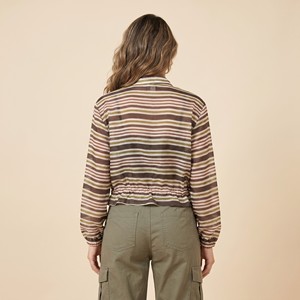 Giacca corta leggera con coulisse in vita, cerniera, maniche a sbuffo e strisce; Taglia unica (taglie 36–42) - Product Image 2