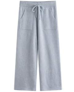 Ensemble de détente en tricot pour femmes, pull à col rond bleu clair et pantalon à taille élastique, tenue décontractée d'hiver en deux pièces pour femmes, confortable - Product Image 2