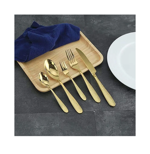 Couverts de service en laiton martelé réutilisables cuillères et fourchette ustensiles de service en argent ensembles de couverts en acier miroir - Product Image 3