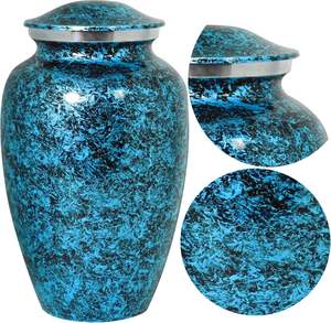 Urna de cremación grande para adultos Forest Blue, urna conmemorativa de aluminio de diseño moderno para cenizas, suministros redondos de simpatía al por mayor - Product Image 4