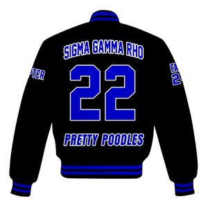 Sigma Gamma Rho 1922 Royal Greek Varsity Jacket Premium SGRho Letterman Poodle Pride Satin Bordado Abrigo de moda de punto - Product Image 5