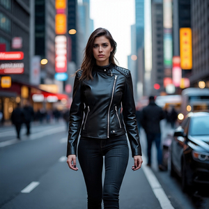 Venta al por mayor señoras recortadas de piel de oveja chaquetas de cuero de la motocicleta | Mujeres Streetwear mangas desmontables Chaqueta corta de cuero del motorista - Product Image 5