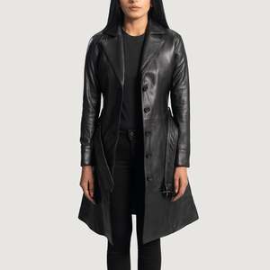 Abrigo Largo de Cuero con Forro de Borrego para Mujer, Color Negro, Estilo Urbano, Impermeable, con Relleno de Lana y Algodón para Otoño, Invierno y Primavera - Product Image 1