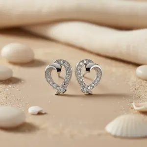 ต่างหูเงินแท้ 925 รูปหัวใจ ประดับคริสตัลทรงลูกแพร์ ต่างหูห้อยสีโรสโกลด์ ดีไซน์ทันสมัย ชุบทอง เหมาะเป็นของขวัญสำหรับเธอ - Product Image 3