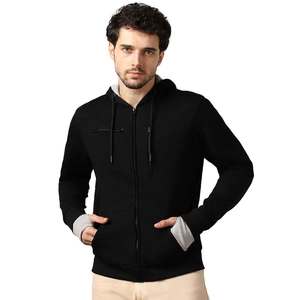 Venta caliente Negro hombres sudaderas con capucha invierno OEM personalizable con capucha canguro bolsillo cremallera moda 3D ropa con técnicas de hojaldre - Product Image 1