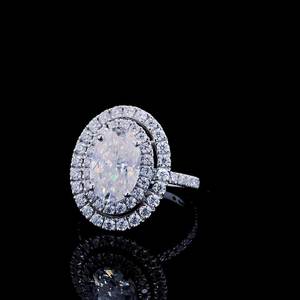 3ct Oval Cut VVS1 Moissanite Diamond Wedding Ring Cadeau pour les femmes à double halo Platinum/Gold Plated Sterling Silver Fine Jewelry - Product Image 6