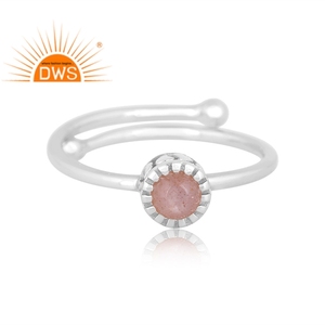 Anillo ajustable de piedras preciosas de piedra lunar de melocotón Natural de plata de ley fina de último diseño, fabricante de joyería - Product Image 2