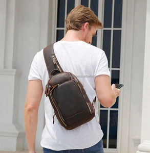 Buy Custom Logo Wholesale Casual Sport Messenger <b>Brown</b> Genuine <b>Leather</b> Chest Sling <b>Bag</b> Office Travel Chest <b>Bag</b> for <b>Men</b> & Women - Product Image 1