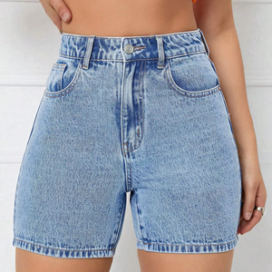 Shorts en jean boutonnés respirants pour femmes, taille mi-haute, coupe régulière, décontractés - Product Image 4