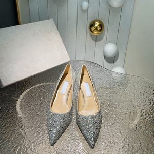 Sandalias de tacón alto para mujer de alta calidad, elegantes y modernas, con punta, brillantes, para boda, con un solo diamante, zapatos con purpurina. - Product Image 3