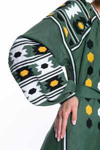 Vestido de color verde con bordado de flores ucranianas mangas largas abullonadas para mujer verano mejor calidad todos los tiempos y mejor diseño - Product Image 4