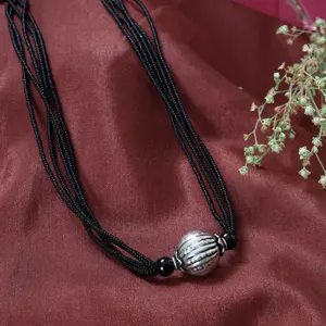 สร้อยคอจี้เงินประดับลูกปัดสีดำสำหรับผู้หญิง ประดับเพชร มุก ออนิกซ์ เครื่องประดับมินิมอลสำหรับงานหมั้น งานฉลองครบรอบ - Product Image 3