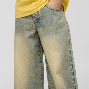 กางเกงยีนส์ทรงตรงทรงหลวมของผู้ชายแบบสั่งทำสีดำโอเวอร์ไซส์ใส่เล่นสเก็ตได้พอดีกระดุมกลางเทคนิคซักแบบลำลอง - Product Image 3