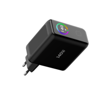 Chargeur mural rapide 140W GaN 4 ports, prise EU, USB C, USB A, adaptateur secteur avec affichage numérique pour ordinateurs portables, téléphones, tablettes
