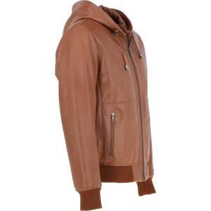Chaqueta Hombre Cuero Con Capucha Black and Tan Super Bomber - Product Image 5