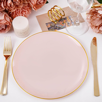 Assiettes en plastique roses épaissies pour filles, 7,5 et 10,25 pouces, avec bord doré, robustes et jetables, pour fêtes et mariages