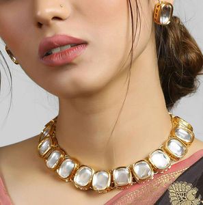 Trendy Statement Choker Necklace Earrings Set Brass Base Alloy Handcrafted Geometric Ethnic Wedding Engagement Party Anniversary - Product Image 1