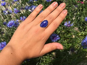 Anillo de Piedra Preciosa de Zafiro Azul con Bisel Hecho a Mano, Piedra de Nacimiento de Septiembre, Regalo de Cumpleaños para Dama de Honor, Plata 925, Oro de 14K - Product Image 1