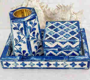 Royal Artisans Modern Home Use Résine Os Mère Perle Incrustation Plateaux de Service Bakhoor Brûleur d'Encens Set Ramadan Décoratif en Bois - Product Image 2