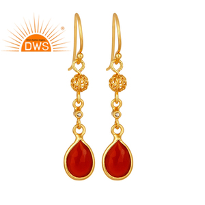 Topaz Red Onyx <b>Dangle</b> <b>Earrings</b> Indian Gemstone Jewelry Supplier 14k Gold Plated 925 <b>Silver</b> <b>Earrings</b> Classic Collection - Product Image 4