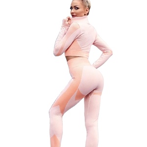 ชุดครอปเอวสูงและเลกกิ้ง2ชิ้นสำหรับเล่นโยคะยิมของผู้หญิงชุดออกกำลังกายแขนยาว - Product Image 6