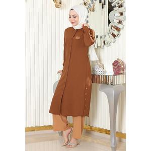 Conjunto de Traje Casual de 2 Piezas, 100% Algodón, Largo Midi, con Botones - Product Image 3