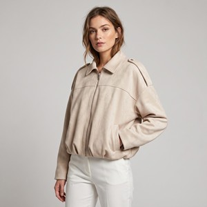 Oversized Zipper <b>Jacket</b>, Loose Fit, <b>Suede</b>-Like Epaulets, One Size Fits All (Sizes 36–44) - Product Image 1