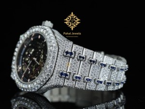 Montre de luxe entièrement sertie de diamants de style hip-hop certifiés D VVS, corps en acier, automatique, bracelet fait main, fermoir, meilleur classement - Product Image 2