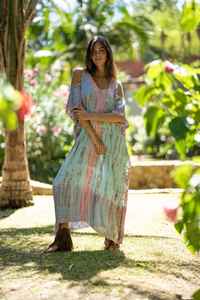 2025 nouveau Design longueur au sol caftan robe cou fente latérale vacances écologique coupe ample cravate teinture grande taille coton - Product Image 2