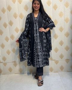 Kurti con estampado de molino de algodón con pantalón para ropa informal y de verano, conjunto de vestido Kurti, Top y pantalón étnico indio para mujer - Product Image 3