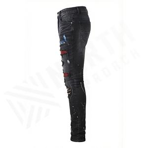 Pantalones Vaqueros de Pierna Ancha para Hombre, Estilo Urbano, Cintura Alta, Diseño Exclusivo, Lavado al Agua, Estilo Vintage, Rectos, con Estampado Personalizado - Product Image 3