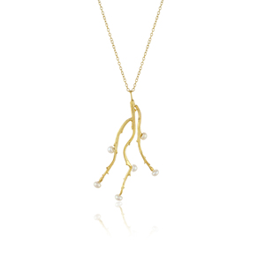 Collier chaîne à maillons en argent sterling 925 plaqué or 18 carats avec perle d'eau douce et pendentif branche de corail océanique pour fiançailles et mariage - Product Image 1