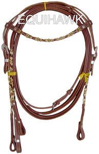 Cabestro de caballo de cuero y rienda occidental personalizado con logotipo personalizado de instalación de tubería de barril para montar y uso estable - Product Image 2