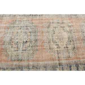 Vintage Turkish Rug, 3,8x10,6 ft Runner Rug, <b>Brown</b> Orange Floral <b>Wool</b> Rug - Product Image 5