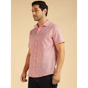 Amanush <b>Men's</b> <b>Pink</b> Textured Plaid Short Sleeve Cotton Casual <b>Shirt</b> Turn-down Collar Breathable Summer Wear <b>Mens</b> Wear <b>Shirts</b> - Product Image 3