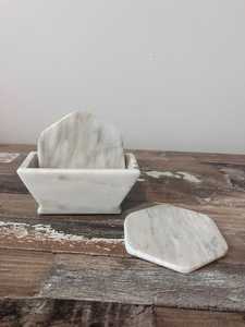 Ensemble de sous-verres en marbre blanc vintage, ensemble de sous-verres en pierre naturelle, décoration classique de table et de café - Product Image 5