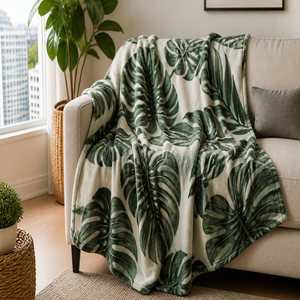 Custom Printed <b>Throw</b> Blanket Personalized Tropical Monstera Leaf Gift Sublimation Flannel Fleece Polyester - Product Image 1