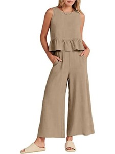<strong>2025</strong> Summer 2 Pieces Sets Women Casual Outfits <strong>Fashion</strong> Solid Vest And Pants Sets Elegant High Waist Wide Leg Matching Suit <strong>Cloth</strong>