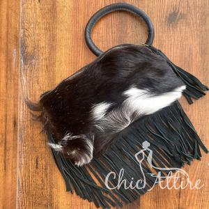 Wholesale High Quality Genuine Hair-On Cowhide Ring Handle Wristlet Clutch Bag for Women's Luxury Fashion Fringe Bangle Handbags - Product Image 1