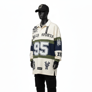 Camiseta de Rugby de Lujo para Hombre, 260GSM, Algodón de Doble Punto, Paneles en Contraste, Apliques Bordados, Logotipo Personalizado, Transpirable - Product Image 4