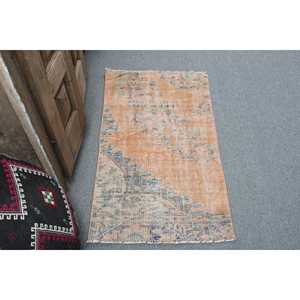 2x3.5 ft Rug, Vintage Turkish Rug, <b>Brown</b> Blue Floral <b>Wool</b> Rug - Product Image 1