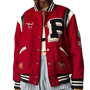 Veste Bomber Varsity Classique Femme Premium Baseball Letterman Veste Laine Mélange Corps Peau De Vache Cuir Manches Coton Teint - Product Image 2